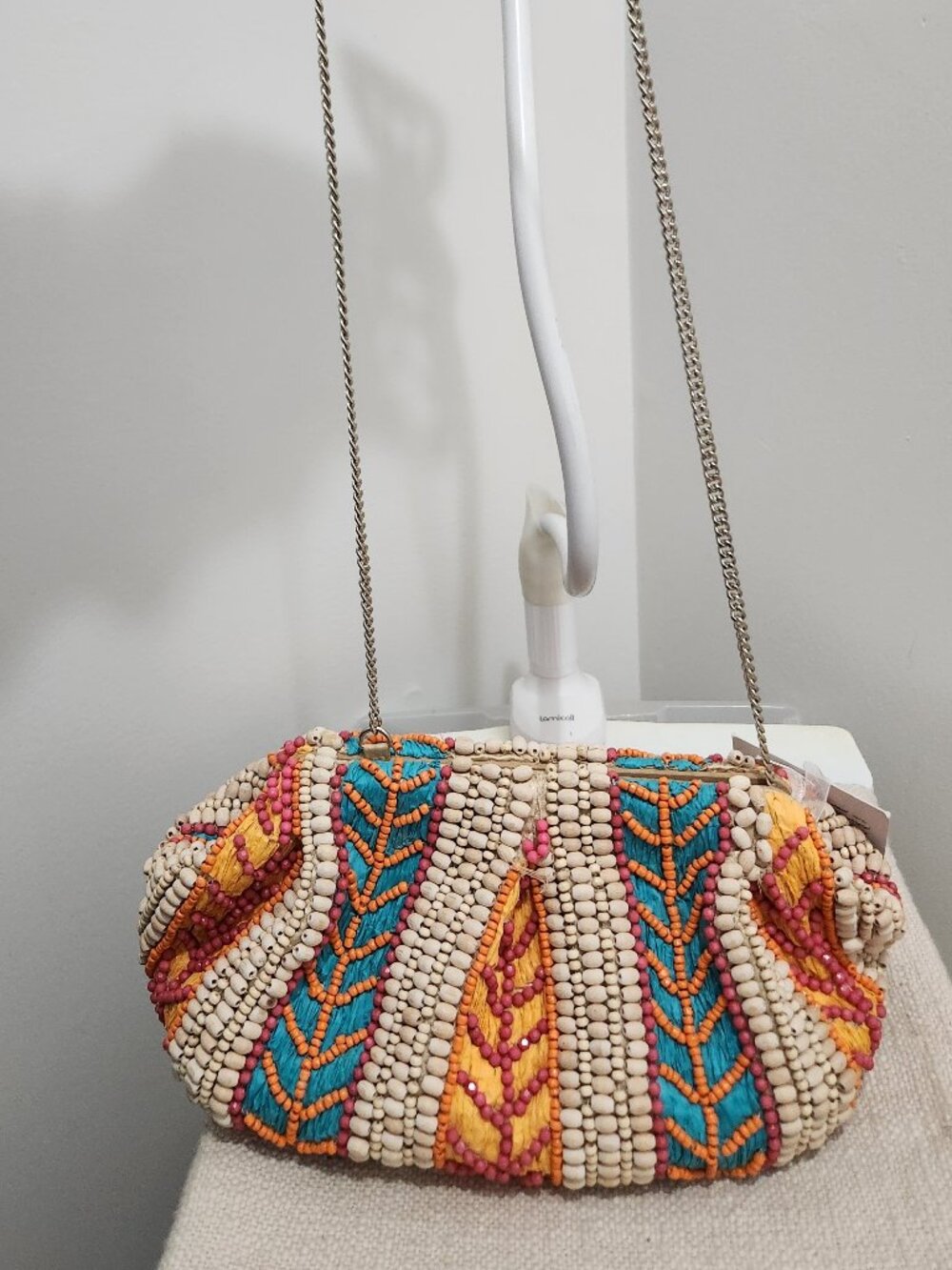 Beaded Multicolor Crossbody Clutch - Turquoise, Yellow & Pink